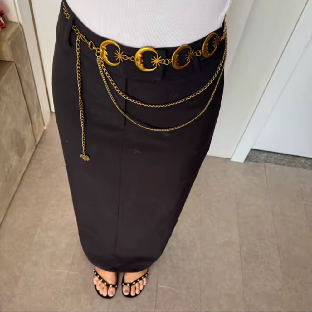 Vintage Brass Gold Moon Chain Belt - Picture 9 of 11